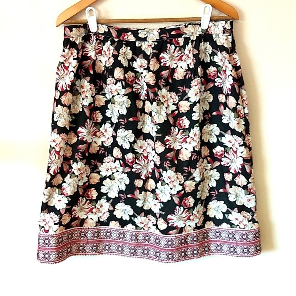 Downeast floral cotton rayon blend lined skirt